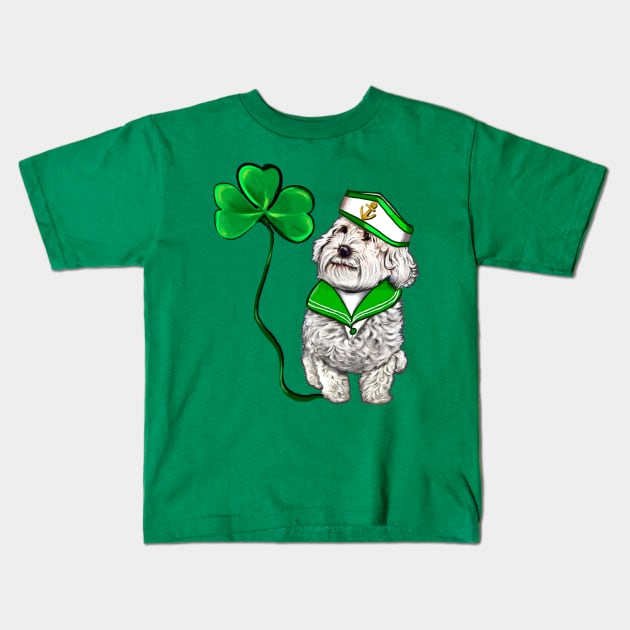 Top 10 best Irish Gifts Sailor Cavapoo dog with Clover Shamrock Green three leaf Shamrock Clover Kids T-Shirt by Artonmytee